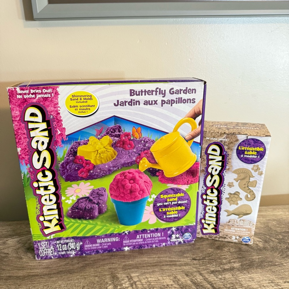 2 unopened boxes of Kinetic Play Sand Butterfly Garden Set & 1.5 lbs of regular